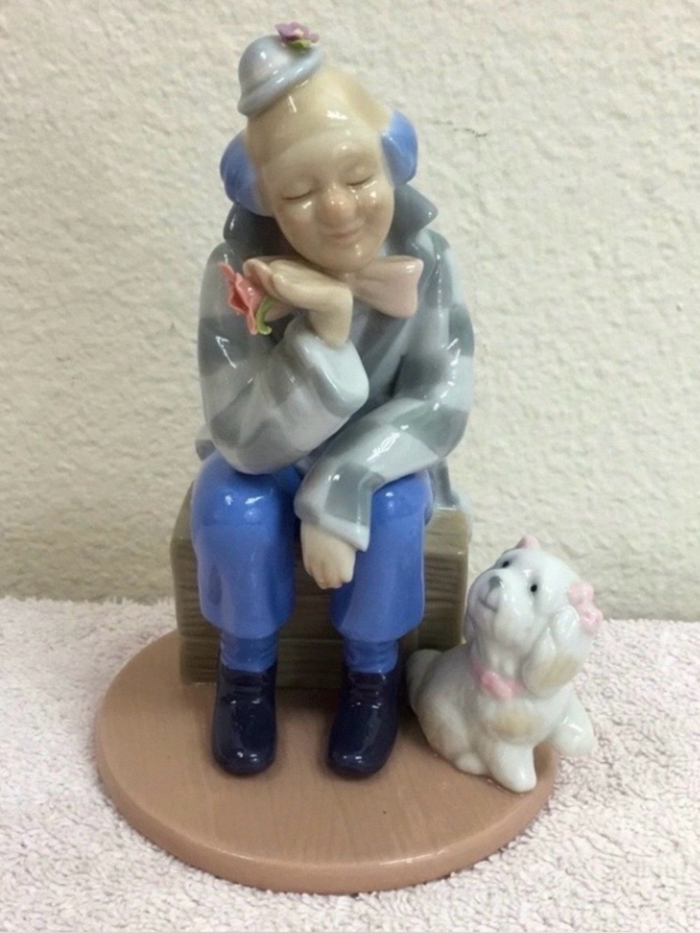 Vintage Y2K Design Ceramic Checker Man and Dog Figurine Decor Contemporary